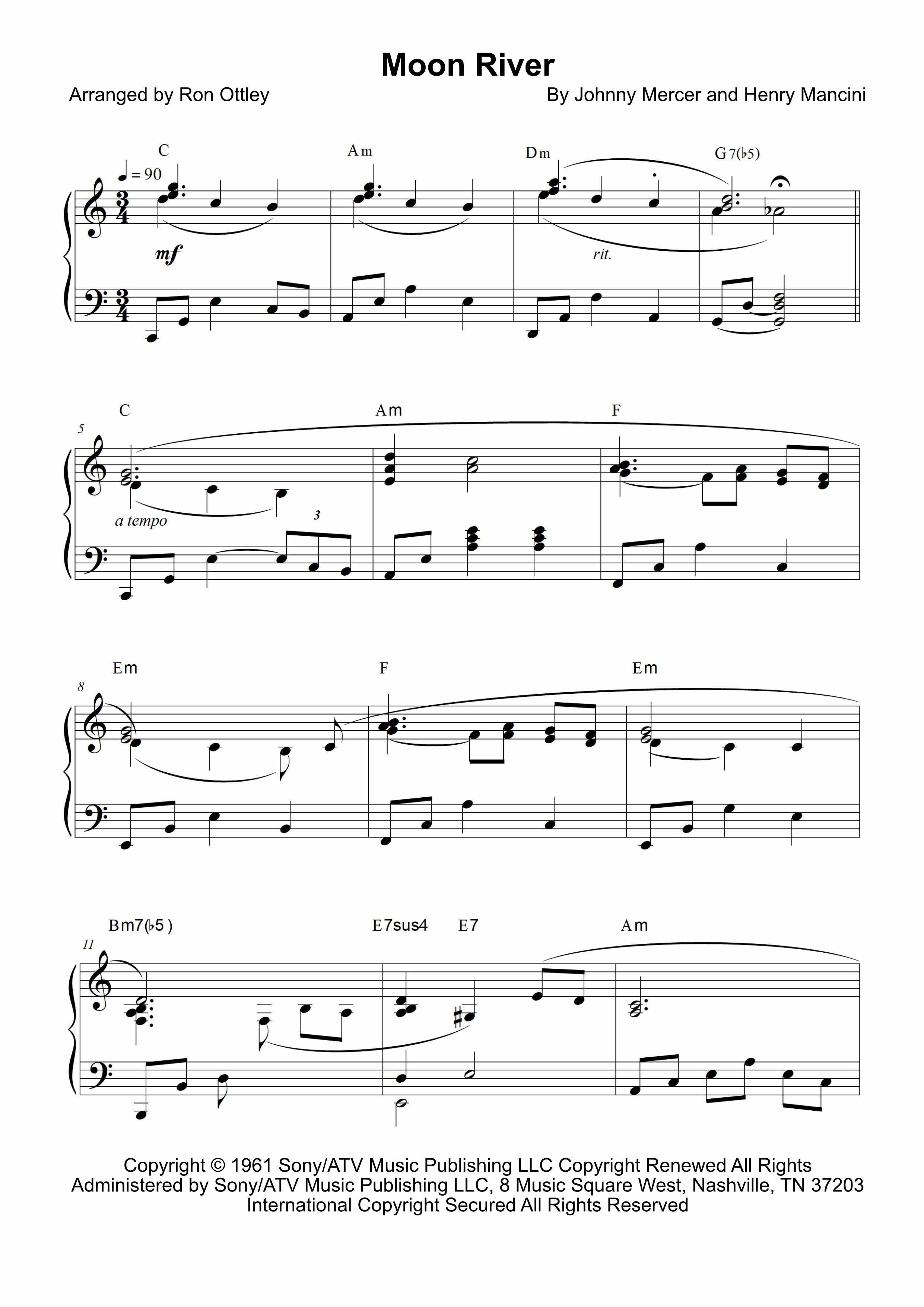 Moon River piano arrangement by Ron Ottley